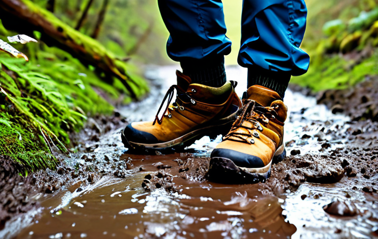 발목 보호용 등산 양말 - **Close-up of hiking boots and cushioned socks on a rocky mountain trail.** Focus on the texture of ... 발목 보호용 등산 양말 - **Close-up of hiking boots and cushioned socks on a rocky mountain trail.** Focus on the texture of ...