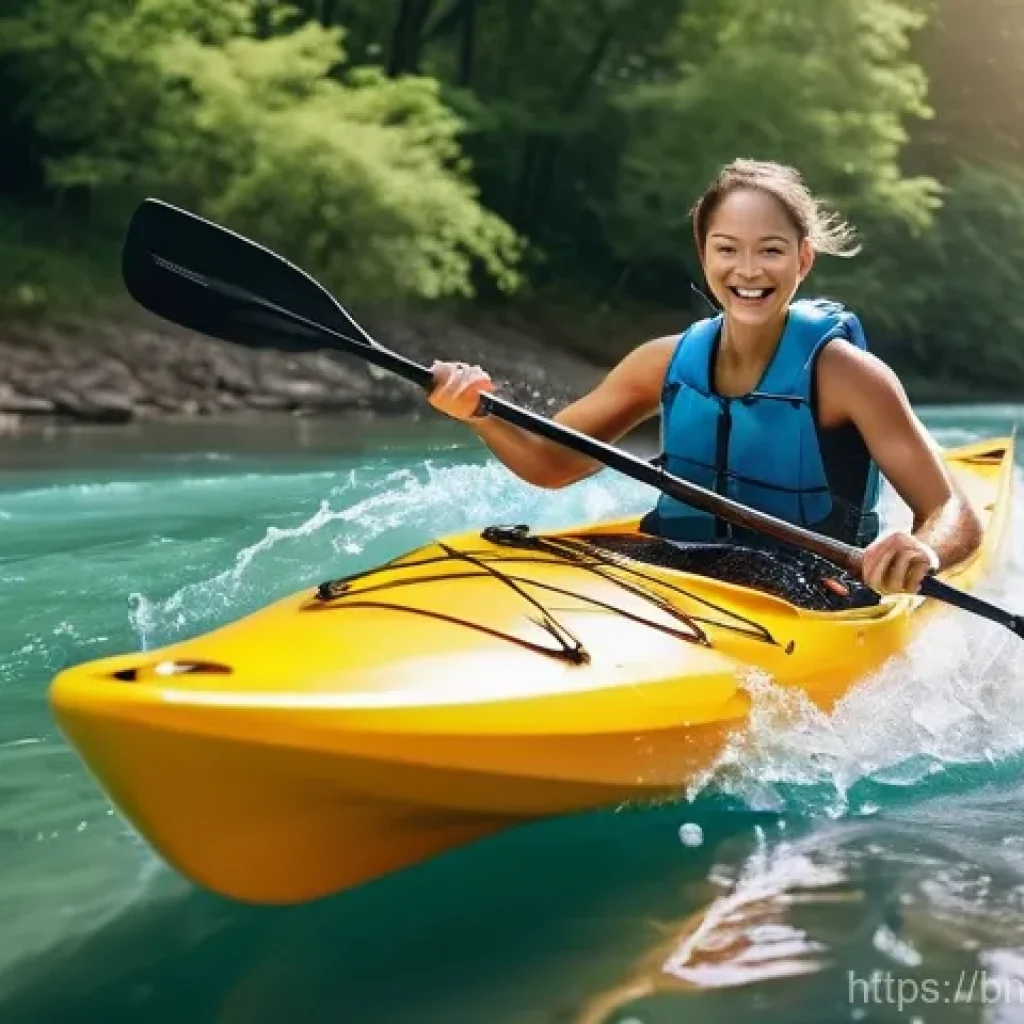 물놀이 전용 방수 양말 - **Vibrant Kayaking Adventure with Dry Feet:** A dynamic, sun-drenched shot of a young adult (male or...