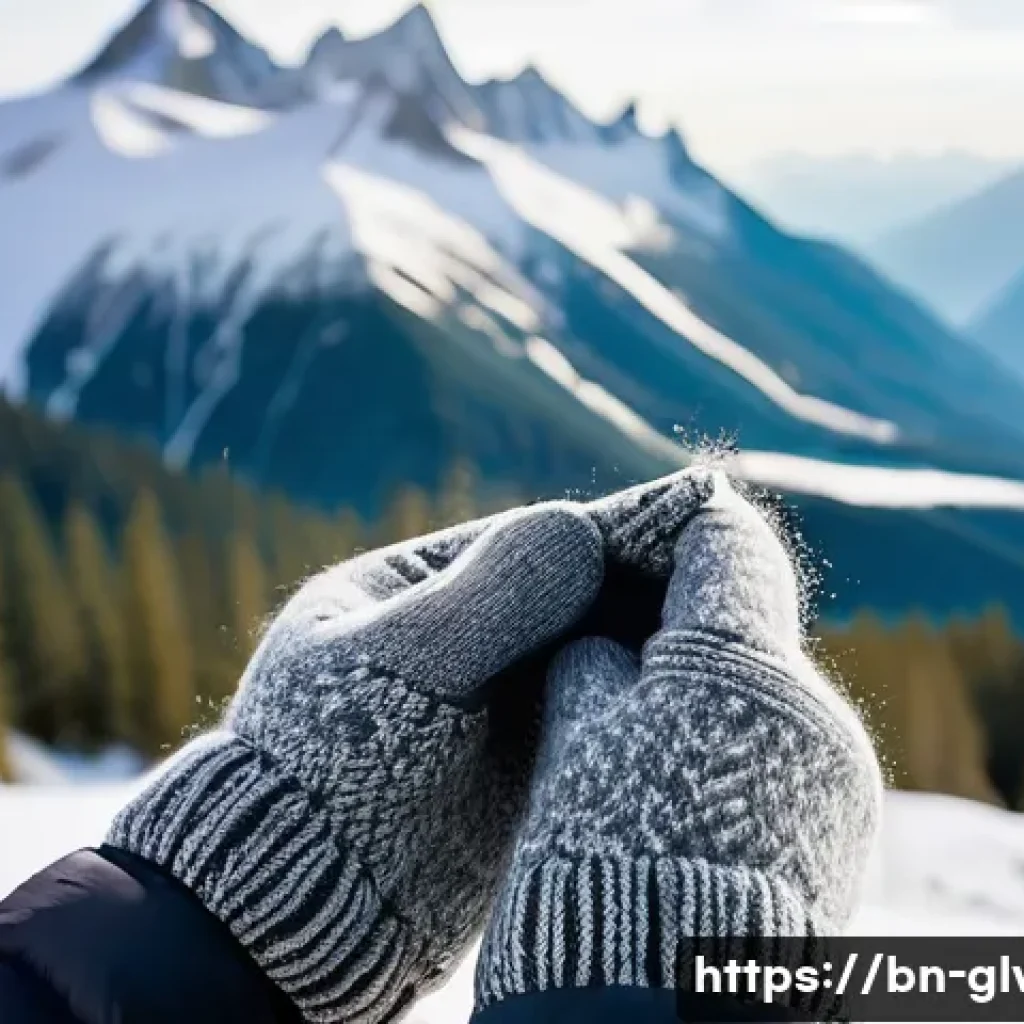 등산 장갑 소재별 특징 - **Prompt 1: Wool's Comfort in Snowy Peaks**
A close-up, highly detailed photograph of a hiker's ...
